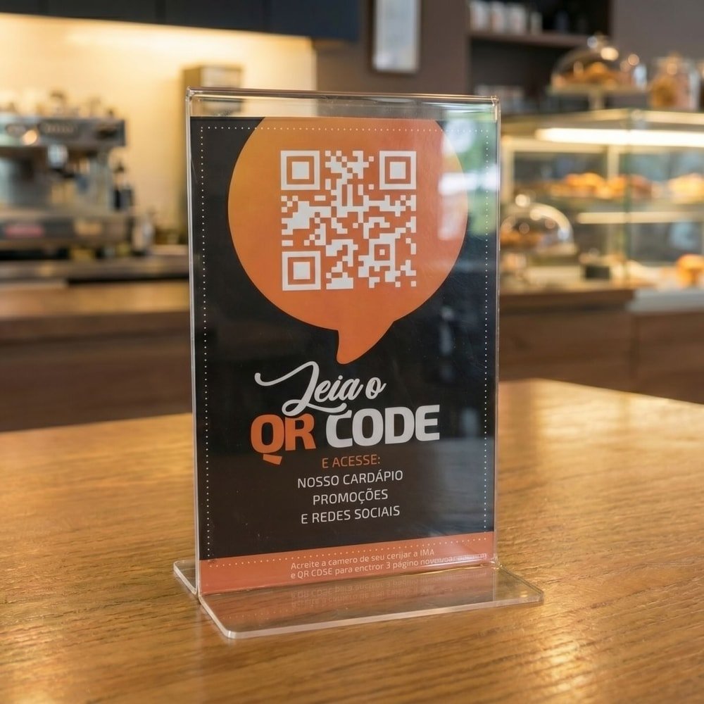 Display de Mesa Acrílico A6 para Cardápio e QR Code