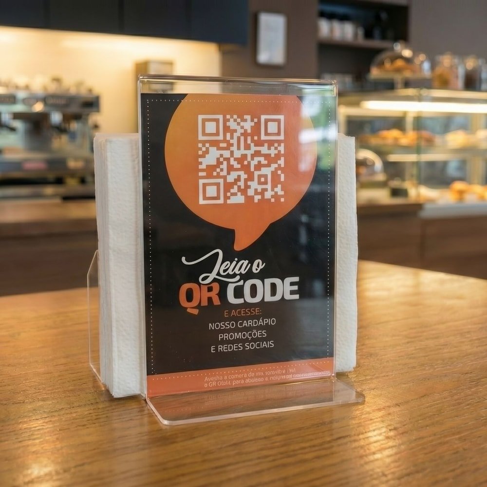 Porta Guardanapo Acrílico com Display QR Code