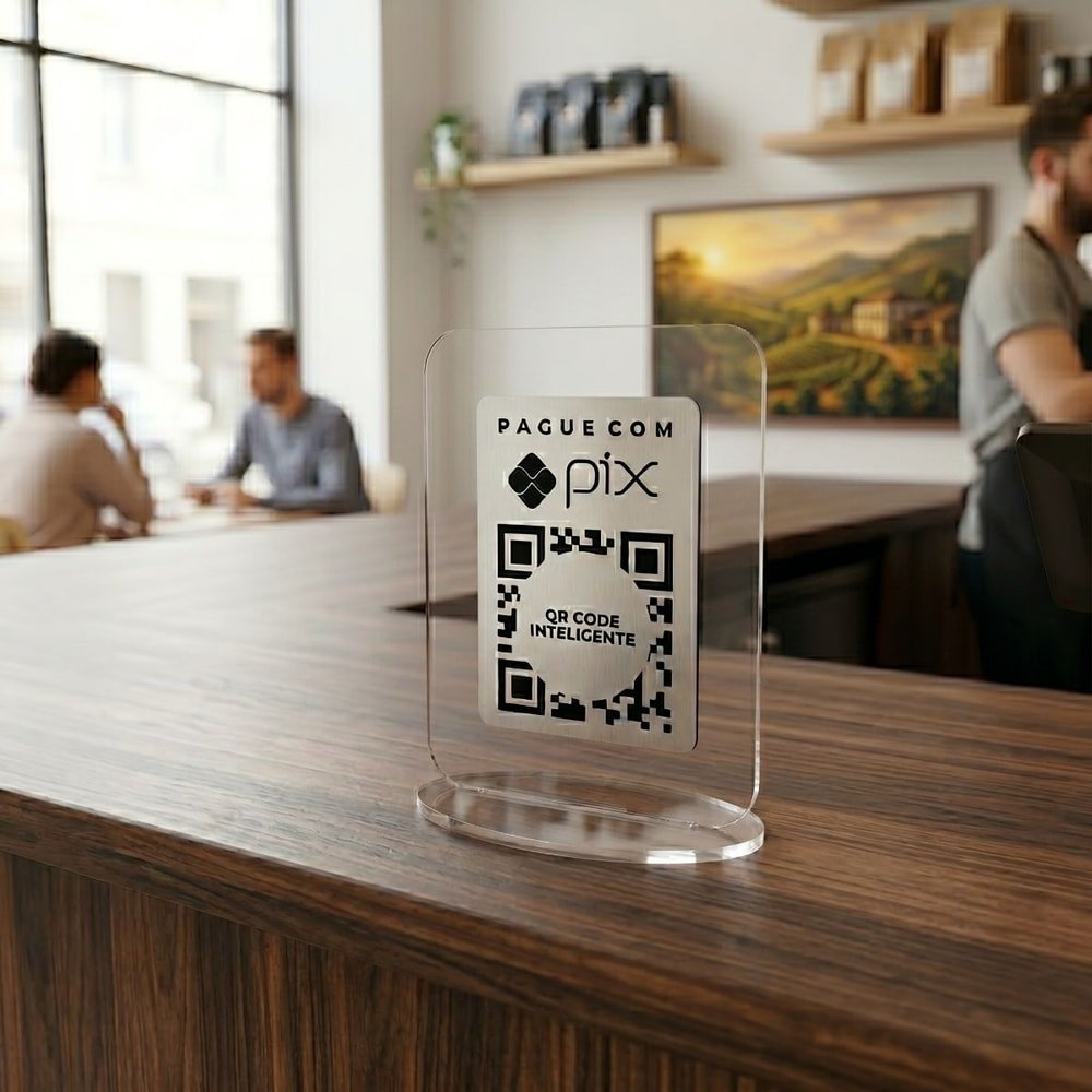 Display de Mesa Placa Pix QR Code Inteligente Acrílico