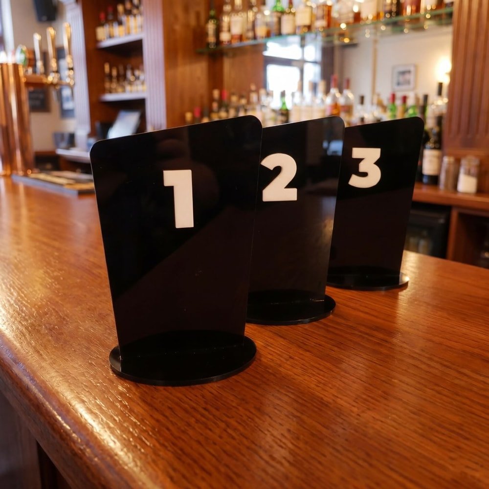 Display de Mesa Número em Acrílico Preto Elegante
