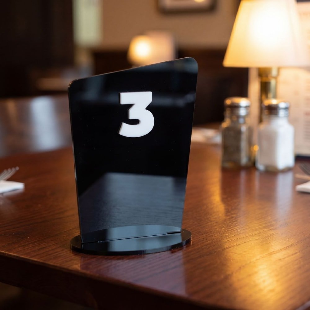 Display de Mesa Número em Acrílico Preto Elegante