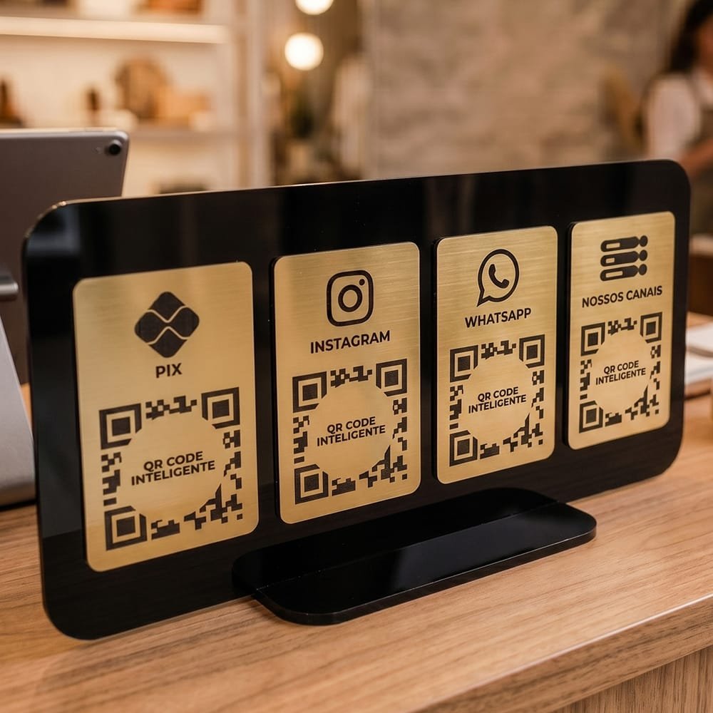 Display de Mesa Acrílico 8 QR Codes Pix Redes Sociais Premium