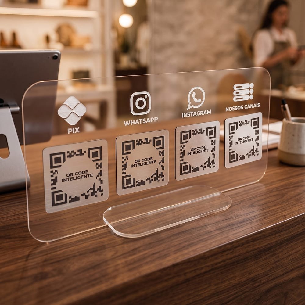 Display Acrilico de Mesa para QR Code Pix e Redes Sociais