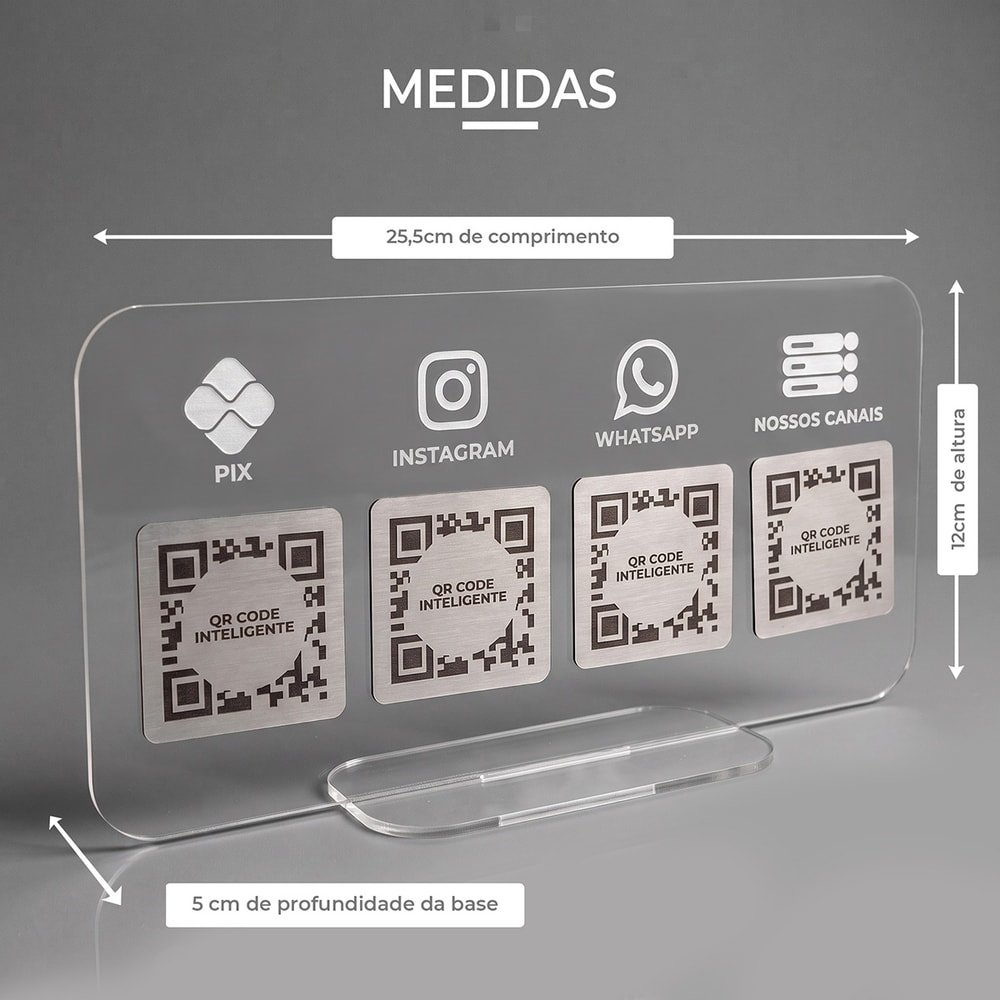 Display Acrilico de Mesa para QR Code Pix e Redes Sociais