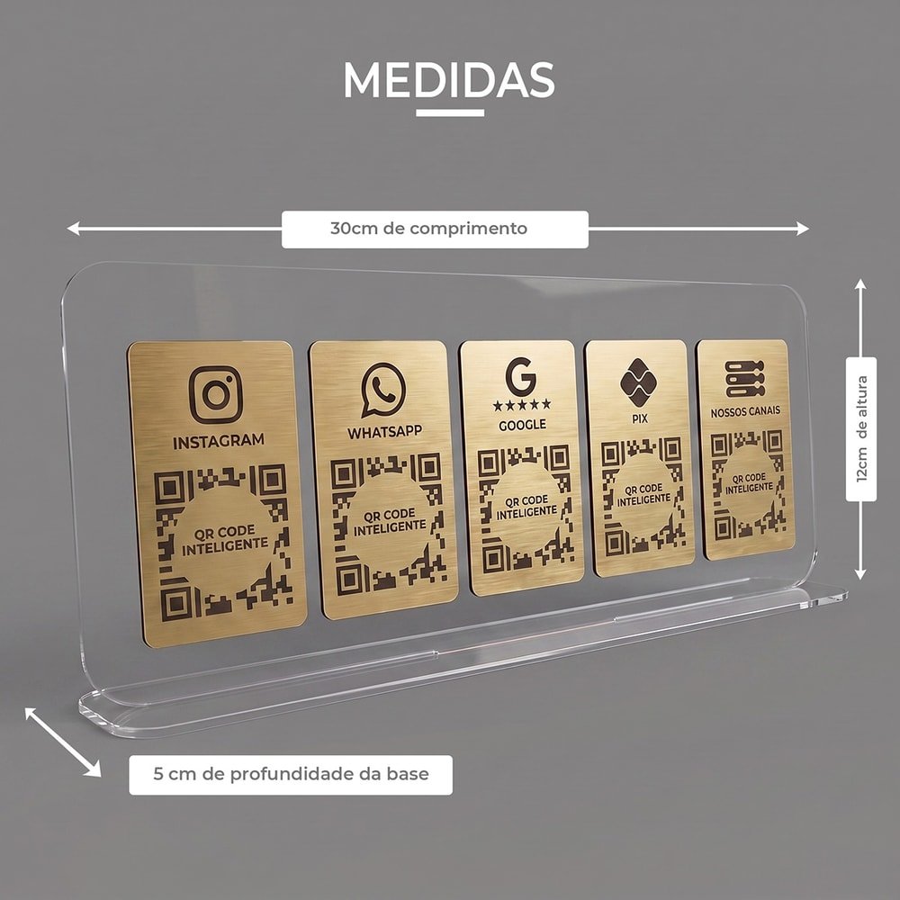 Display de Mesa Acrílico 5 QR Codes Dourado Premium