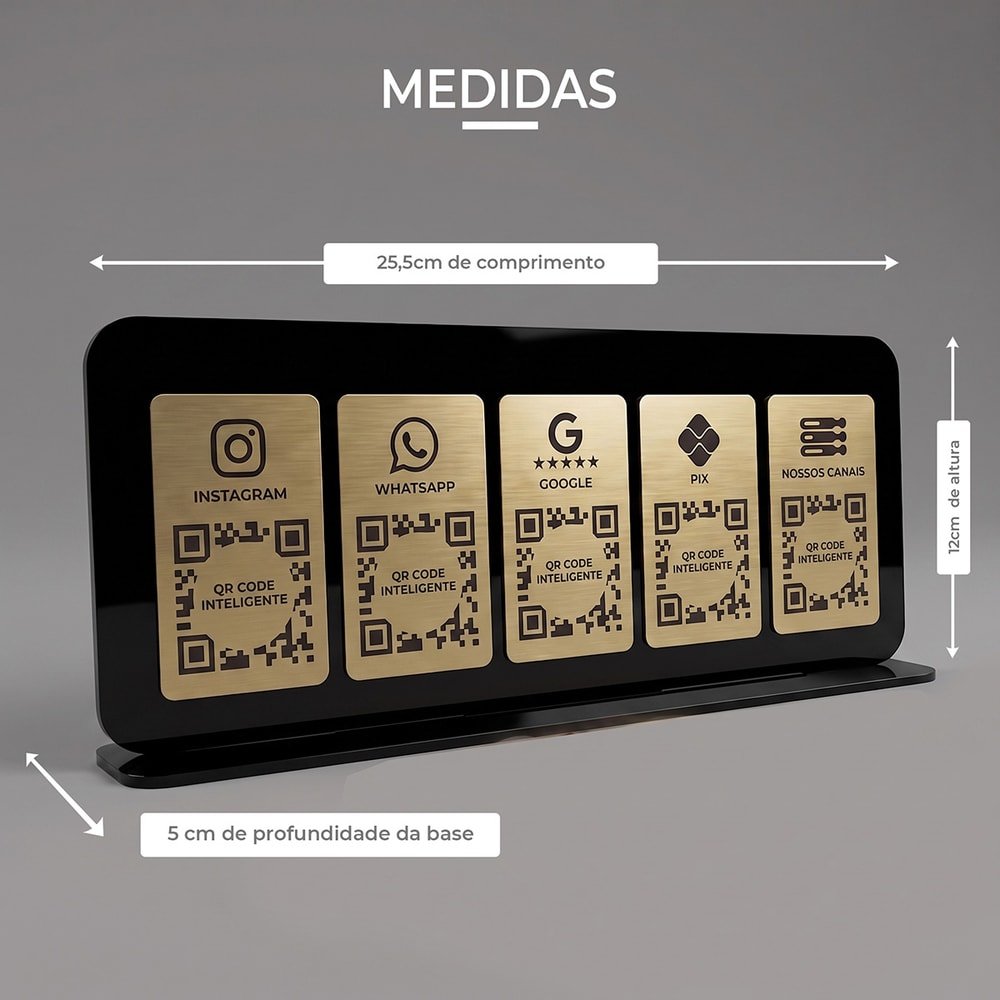 Display de Mesa Acrílico 5 QR Codes Pix Redes Sociais