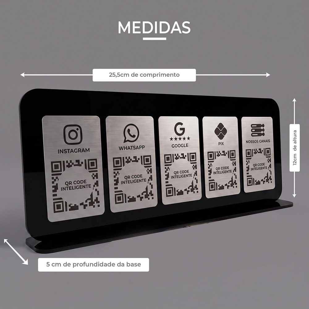 Placa Display de Mesa Multi QR Code Acrílico Pix Redes Sociais