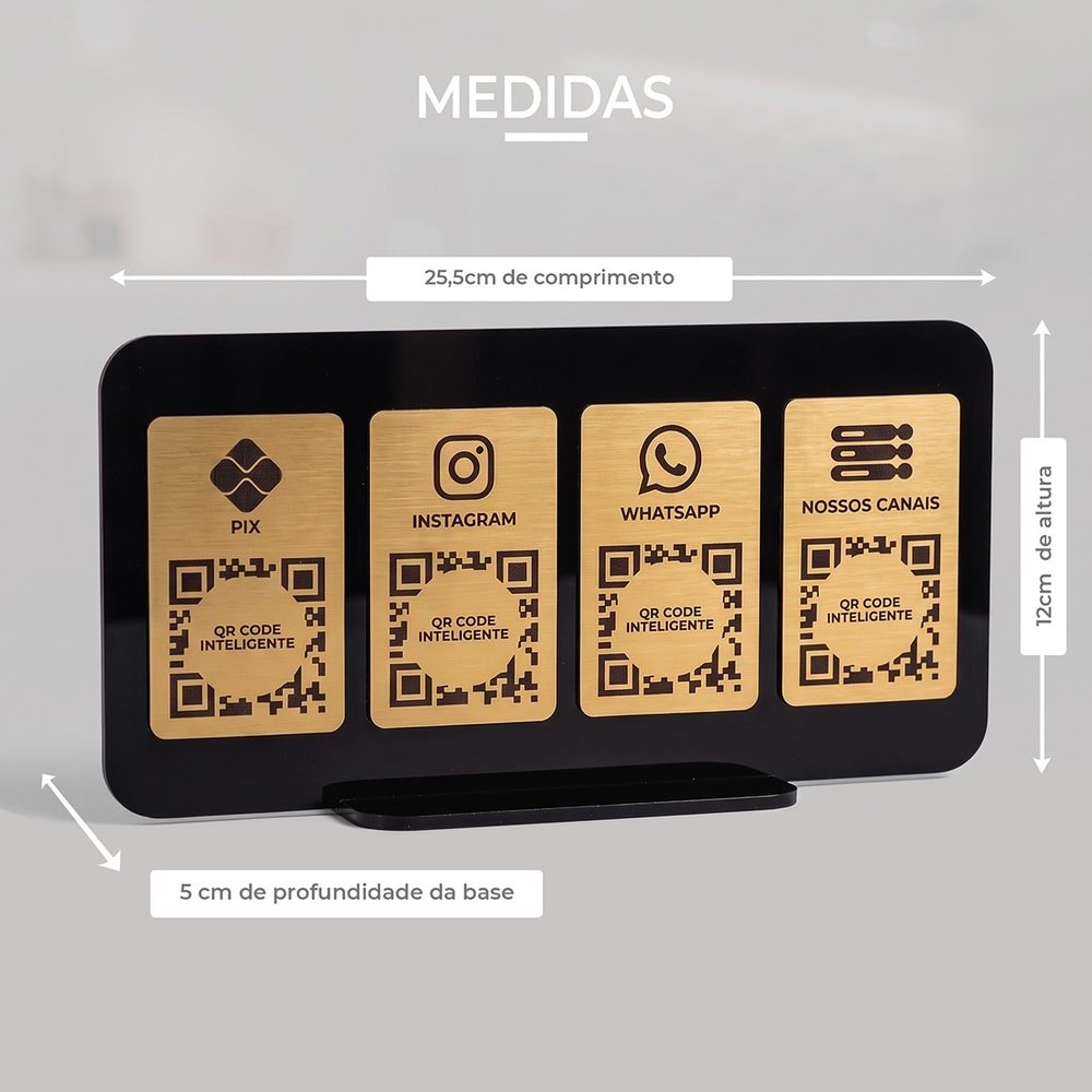 Display de Mesa Acrílico 8 QR Codes Pix Redes Sociais Premium